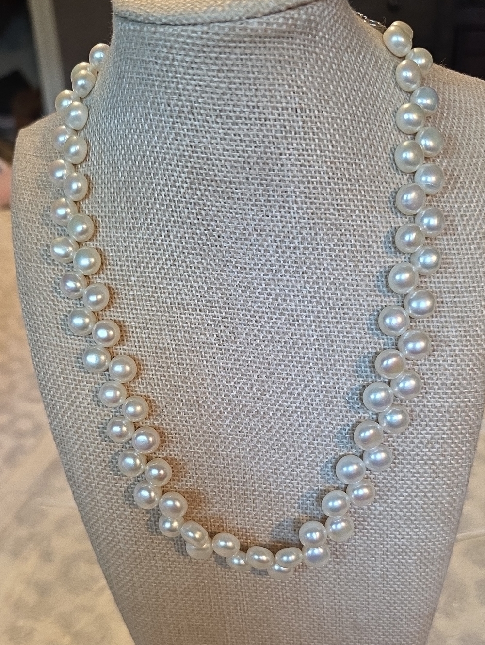 Genuine Freshwater Pearl Double Strand Woven Lattice Statement Necklace 18”